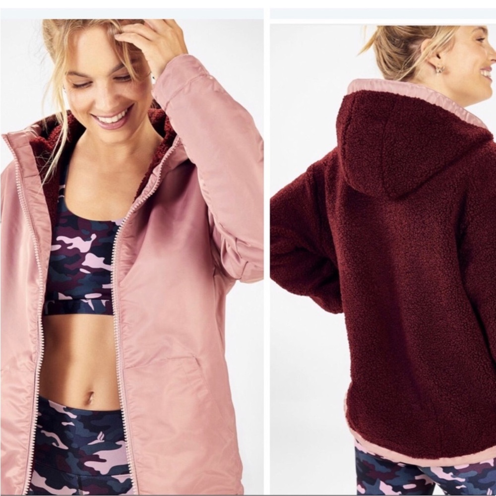 FABLETICS Cher Reversible Polar Sherpa Jacket Pink & Burgundy Jacket Size L NWT…